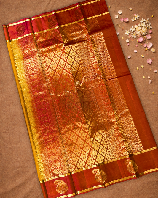 Handloom Kanjivaram Silk Saree | Mustard Yellow