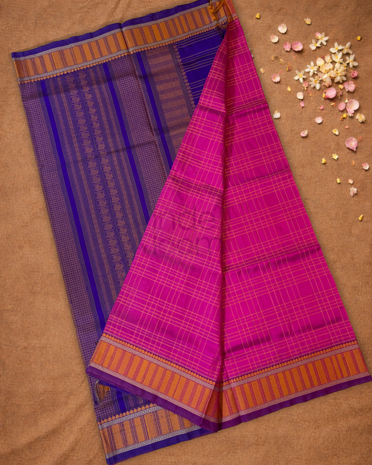 Pure Handloom Korvai Saree | Dark Pink
