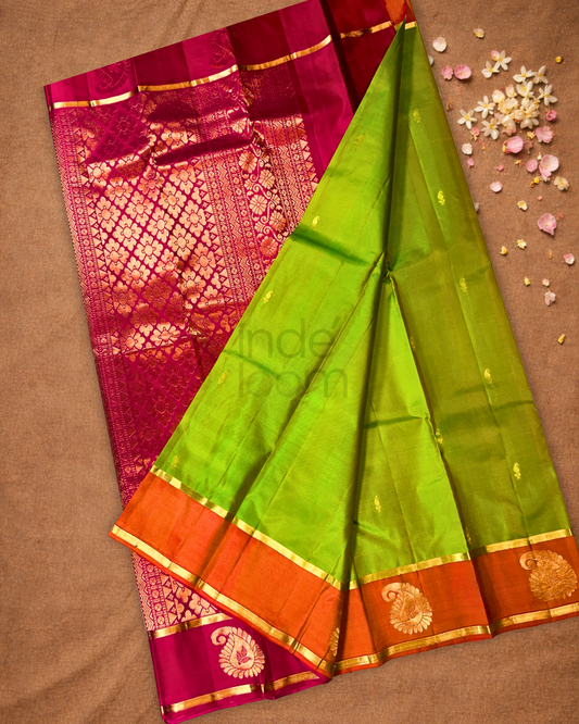 Handloom Kanjivaram Silk Saree | Lime Green