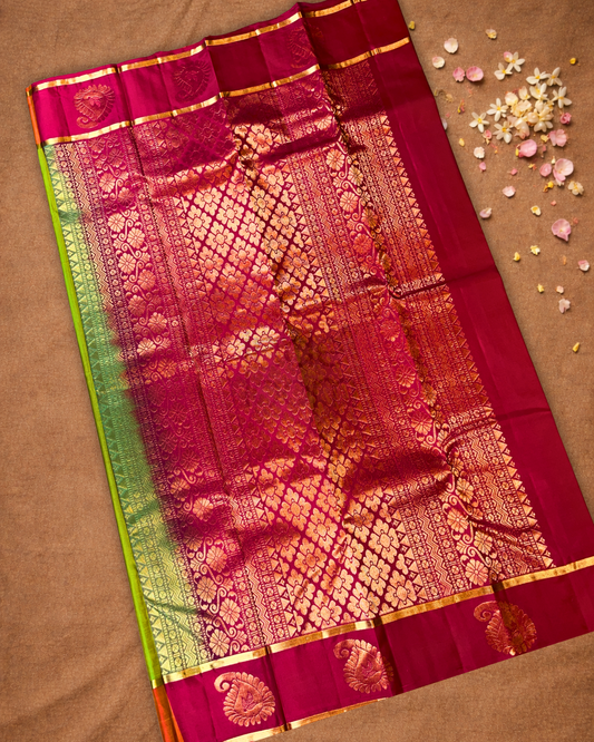 Handloom Kanjivaram Silk Saree | Lime Green