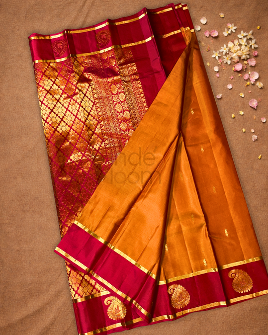 Handloom Kanjivaram Silk Saree | Fire Orange