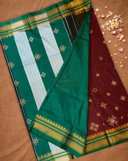Traditional Ilkal Cotton Silk Viscose Saree | Wine Red