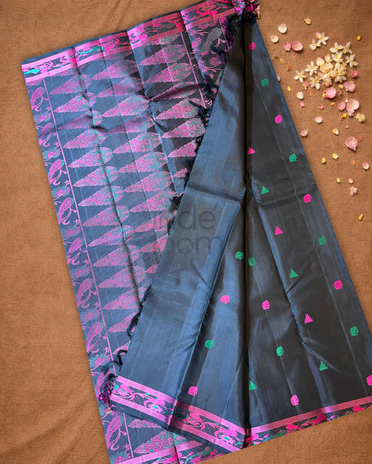 Silk Mark Certified Handloom Kanjivaram Silk Saree | Midnight Black