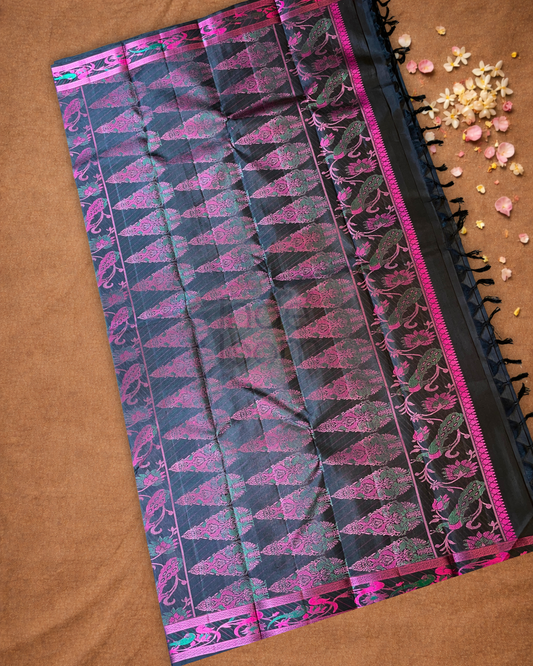 Silk Mark Certified Handloom Kanjivaram Silk Saree | Midnight Black