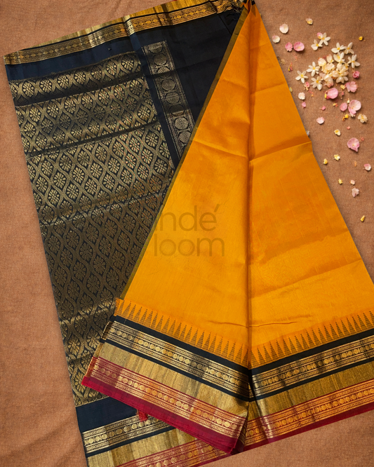Handloom Korvai Silk Cotton Saree | Fire Orange