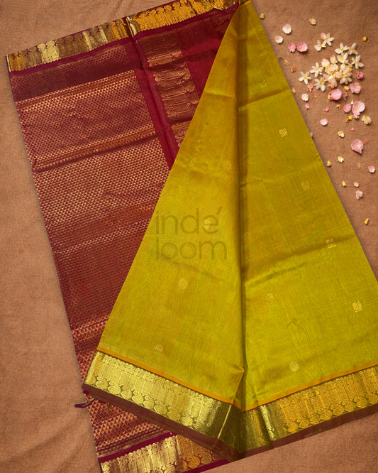 Handloom Korvai Silk Cotton Saree | Lime Green