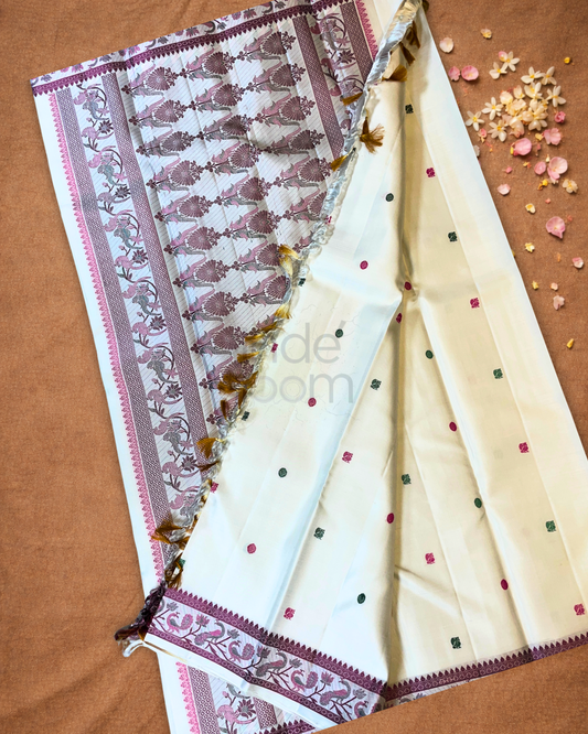 Silk Mark Certified Handloom Kanjivaram Silk Saree | Warm Ivory