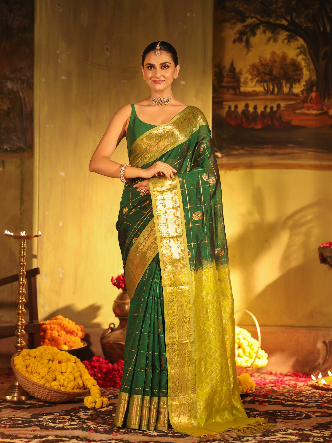 Handloom Korvai Silk Cotton Saree | Deep Teal