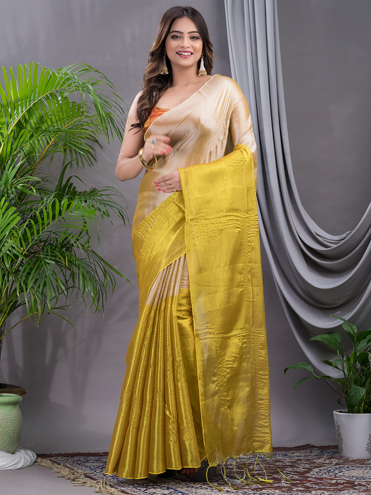 Tissue Silk Saree With Golden Yellow - 007