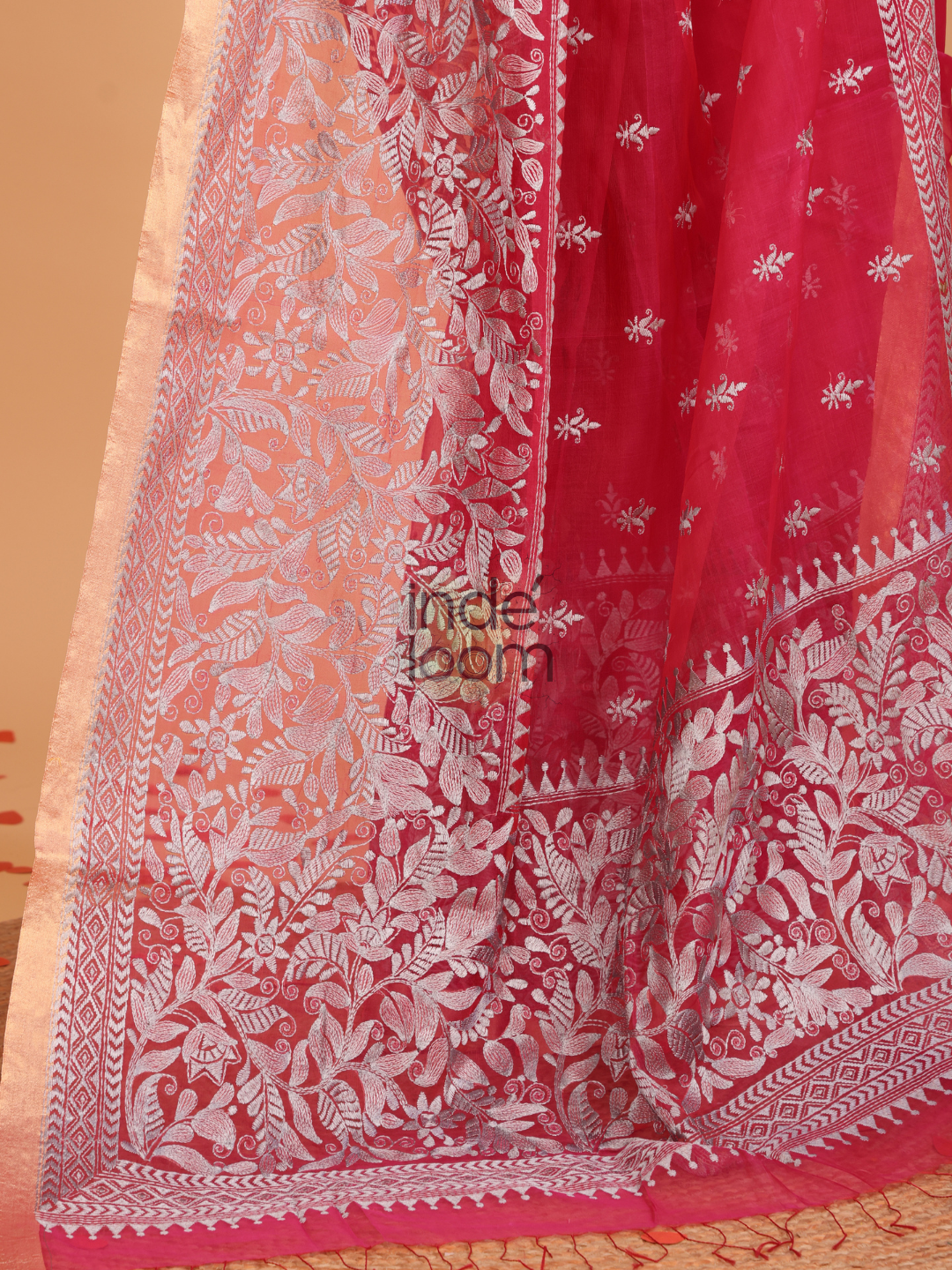 Organza Embroidery Saree With Bright Pink - 102