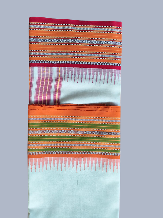 Blood Red and orange Handloom Vidarbha Tussar Silk Saree with Multicolor Contrast Border -012