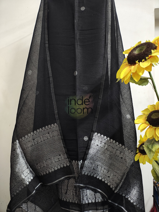Deep Black | Handloom Jamdani Linen Unstitched 2-Piece Kurti