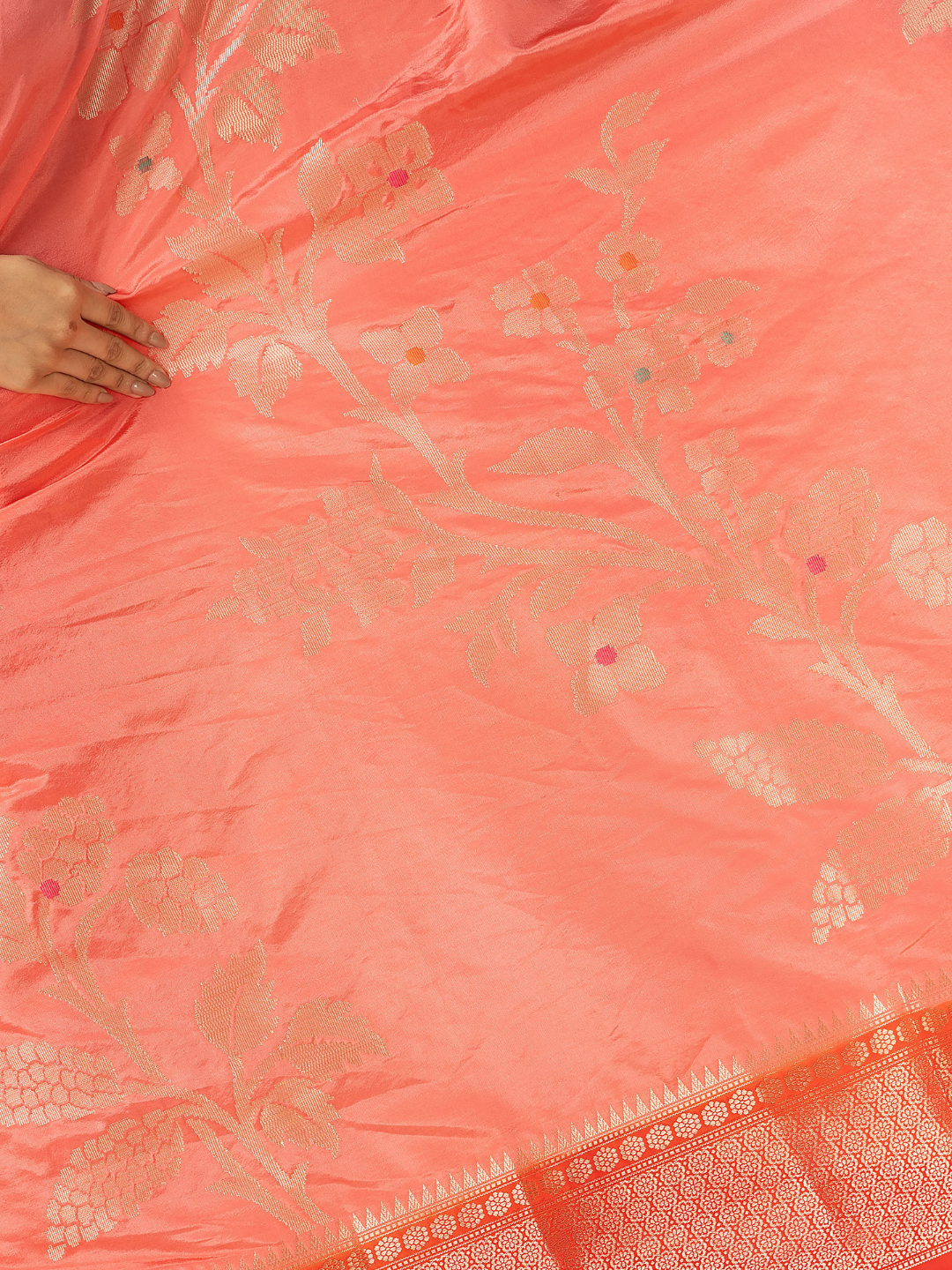 Classic Benarasi Semi Silk Saree | Coral Pink