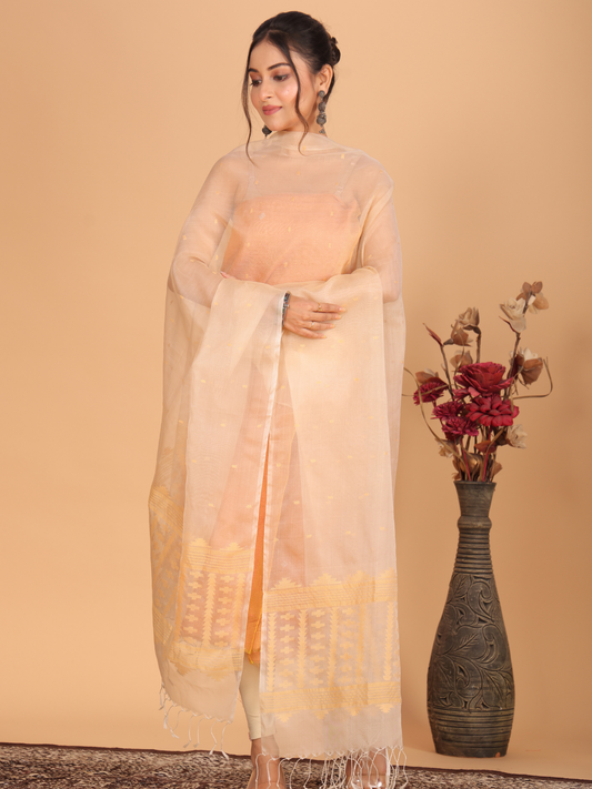 Handwoven Muslin Jamdani Dupatta | Soft Cream