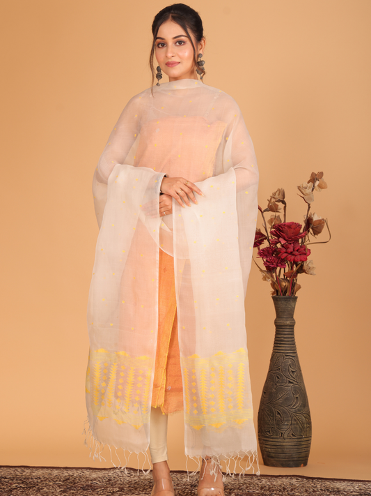 Handwoven Muslin Jamdani Dupatta | White