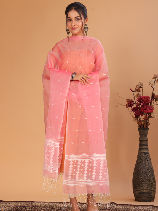 Handwoven Muslin Jamdani Dupatta | Baby Pink