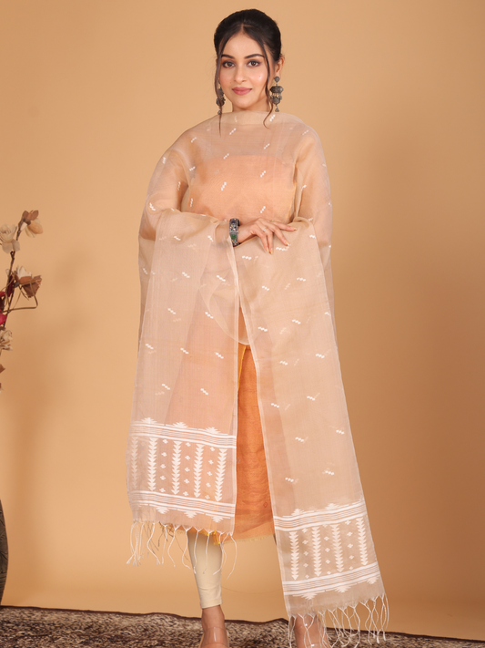 Handwoven Muslin Jamdani Dupatta | Cream Beige