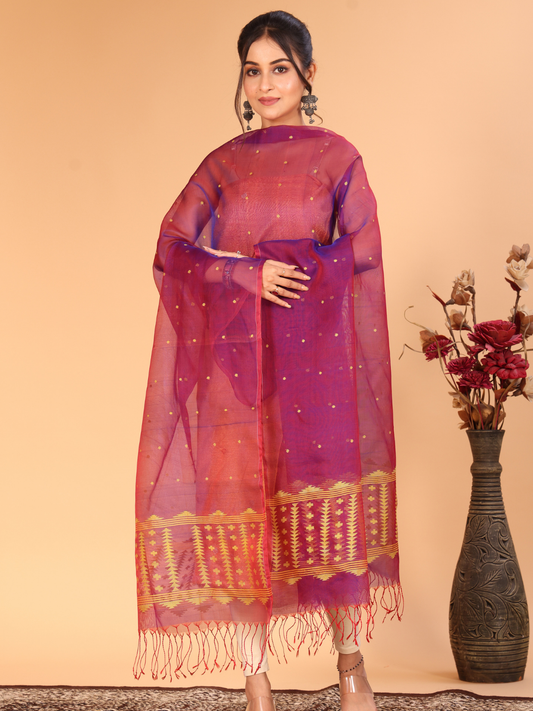 Handwoven Muslin Jamdani Dupatta | Magenta