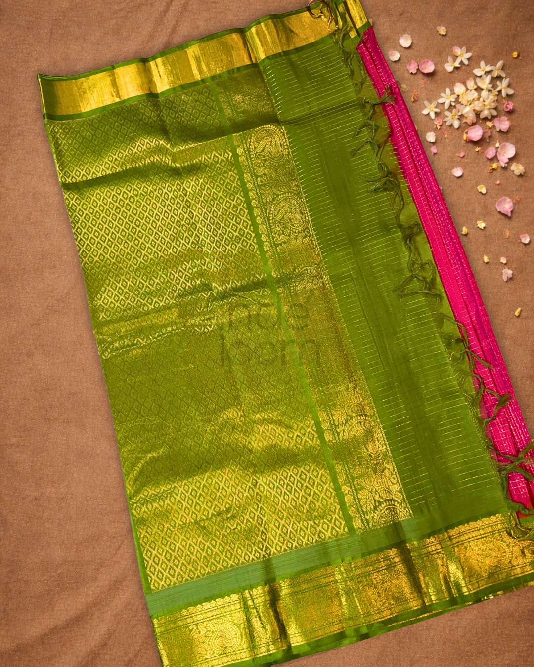 Handloom Korvai Silk Cotton Saree | Magenta Pink