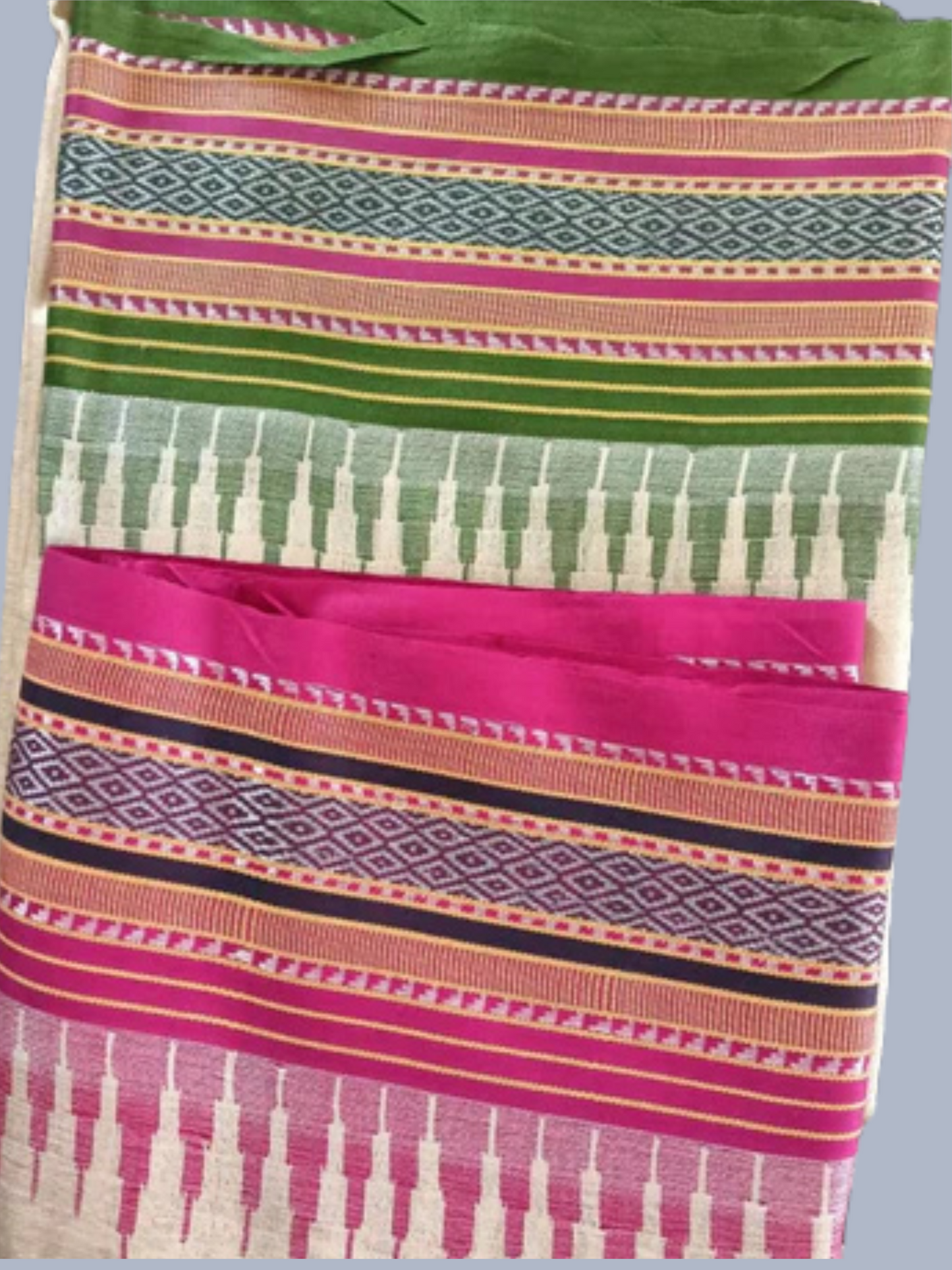 Green And Pink Handloom Vidarbha Tussar Silk Saree with Multicolor Contrast Border -090