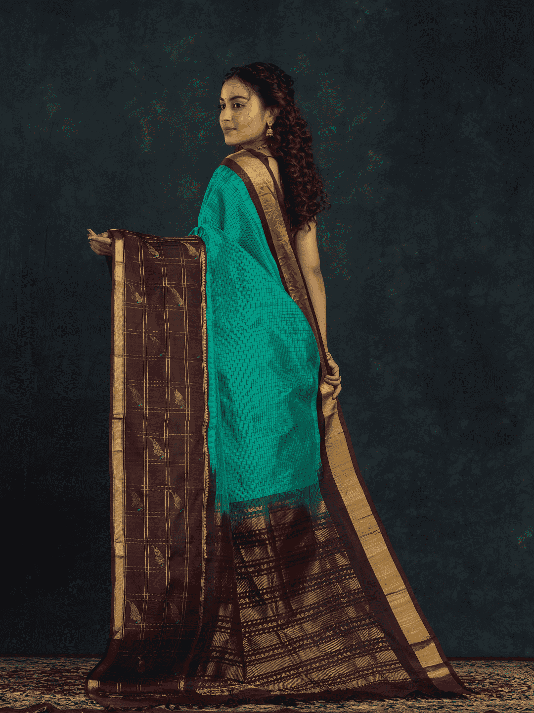 Pure Handloom Korvai Silk Cotton Saree in Mint Green and rich Chocolate Brown Border - 140