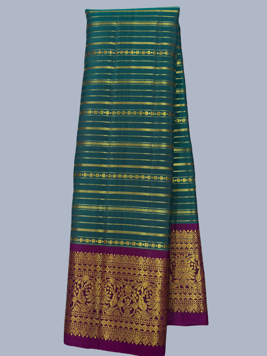 Pure Handwoven Gadwal Silk Saree With Real Green - 026