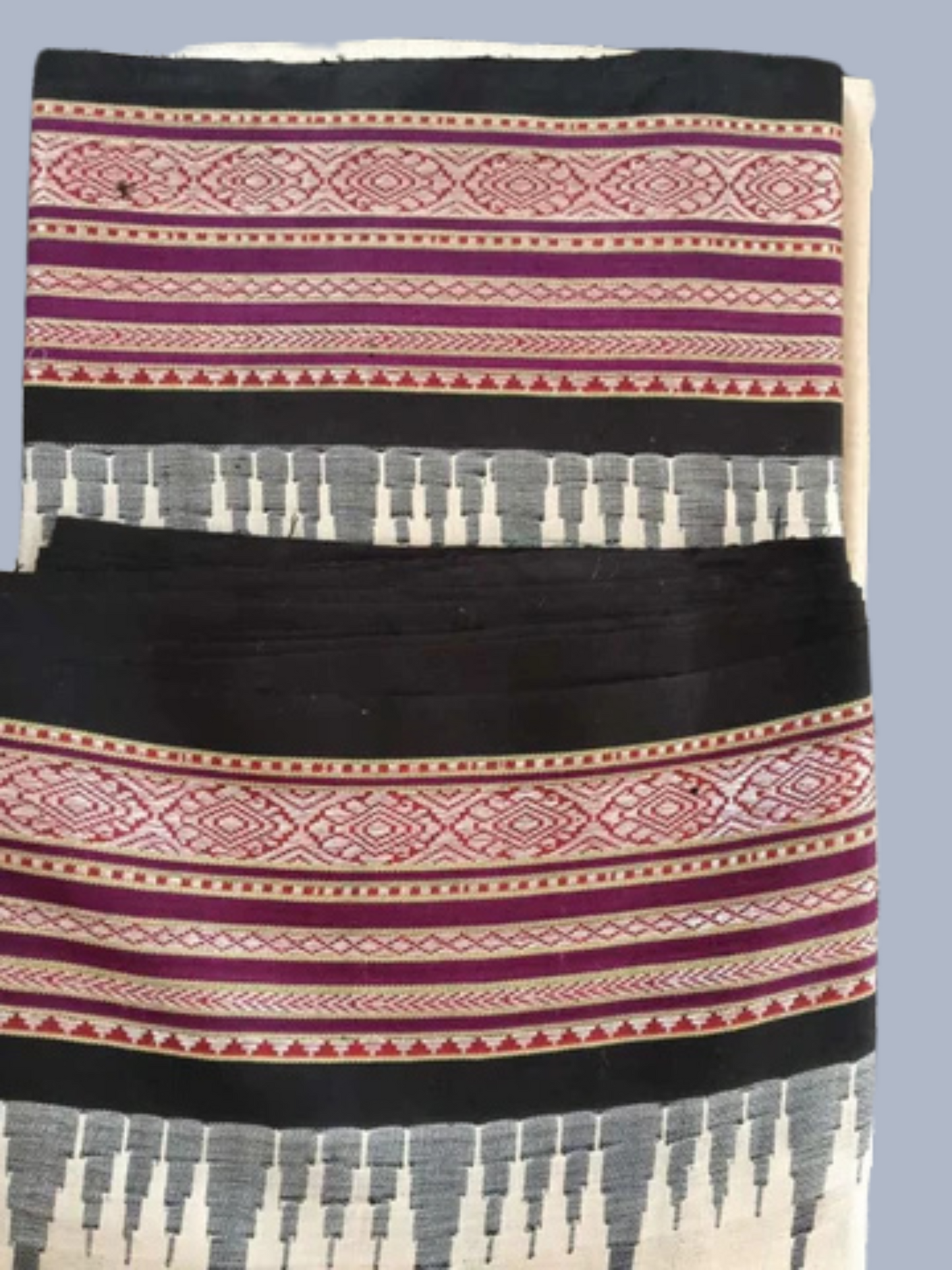 Rich Black Handloom Vidarbha Tussar Silk Saree with Multicolor Contrast Border -089