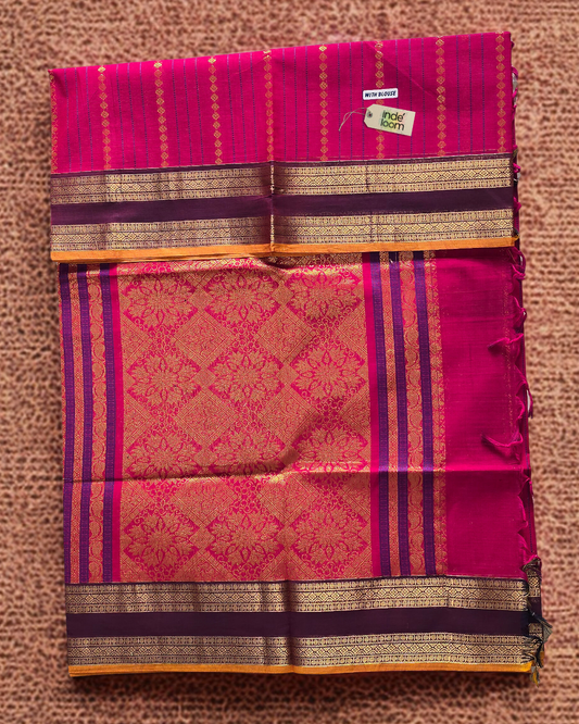 Kanchi Cotton|Pink & Maroon