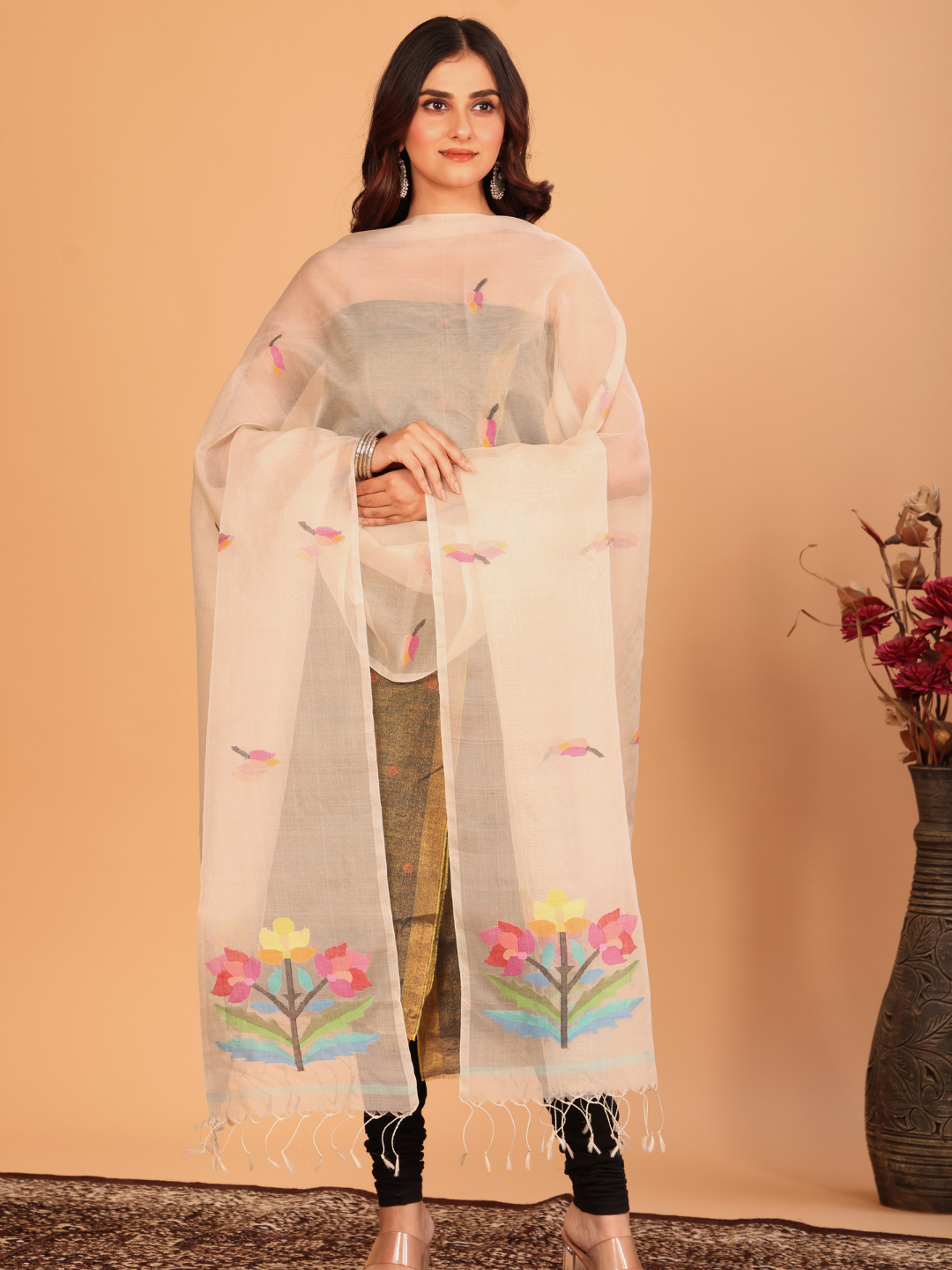 Handwoven Muslin Jamdani Dupatta | Ivory White