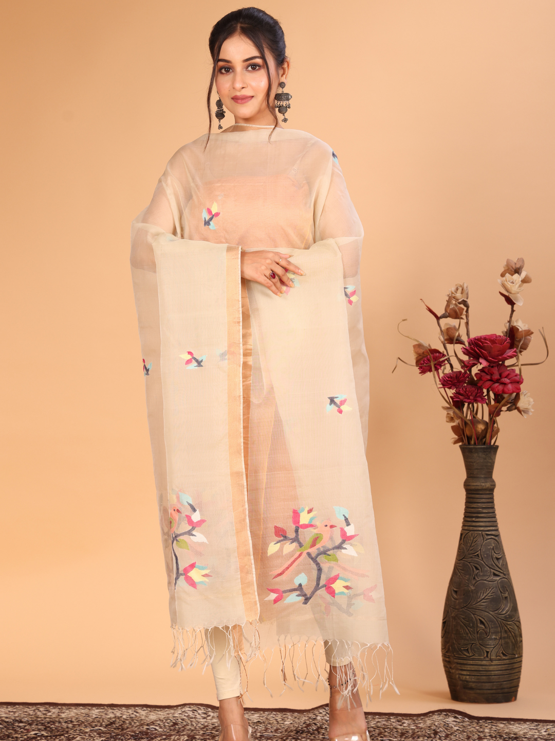 Handwoven Muslin Jamdani Dupatta | Cream