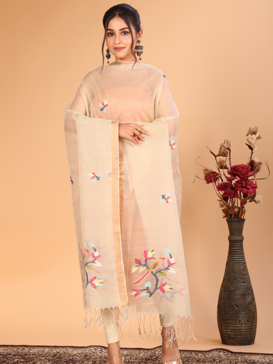 Handwoven Muslin Jamdani Dupatta | Cream