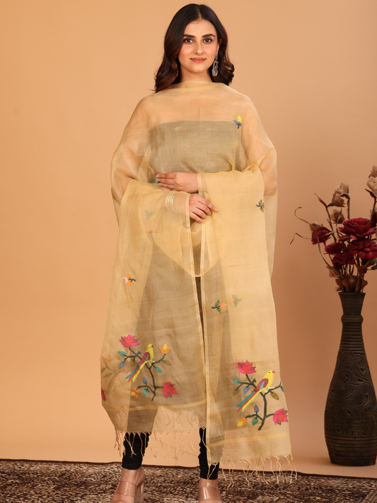 Handwoven Muslin Jamdani Dupatta | Beige