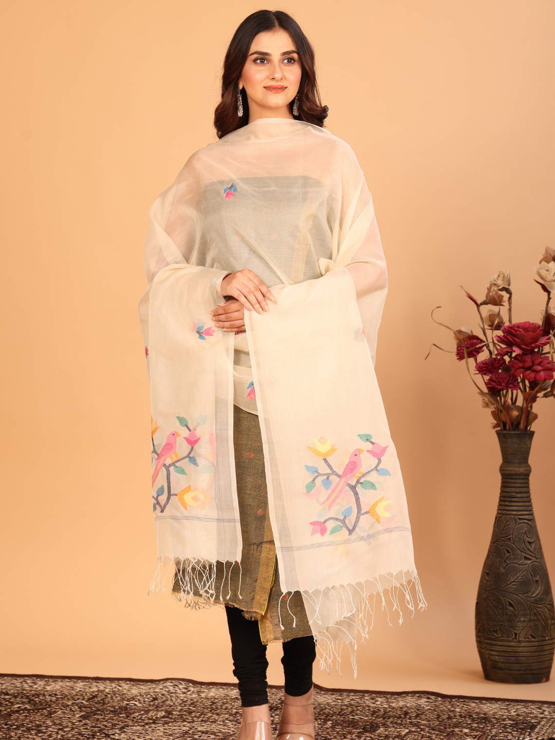 Handwoven Muslin Jamdani Dupatta | White