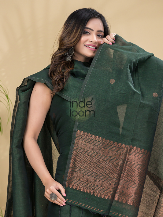 Forest Pine | Handloom Jamdani Muslin Unstitched 2-Piece Kurti | Classic Design