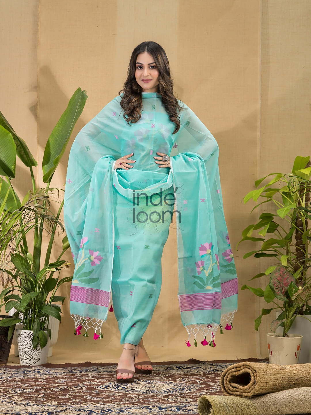 Sky Blue Jamdani 2-Piece Set Kurti & Dupatta (UNSTITCHED) -782