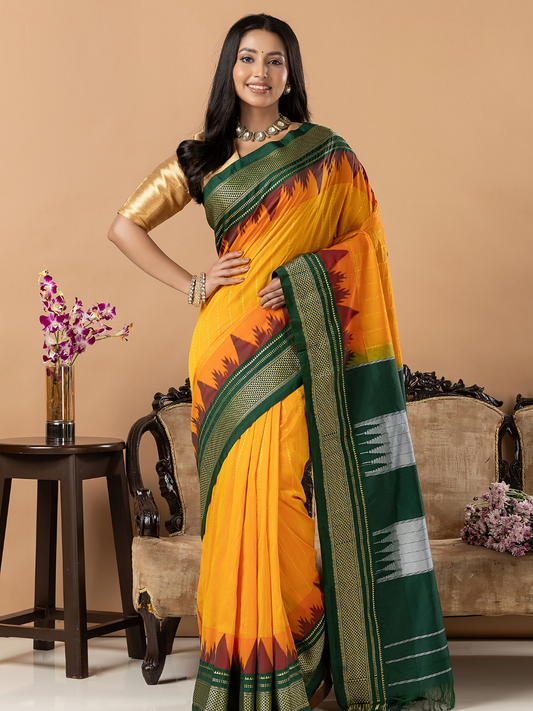 Traditional Ilkal Viscose Saree | Mustard Orange