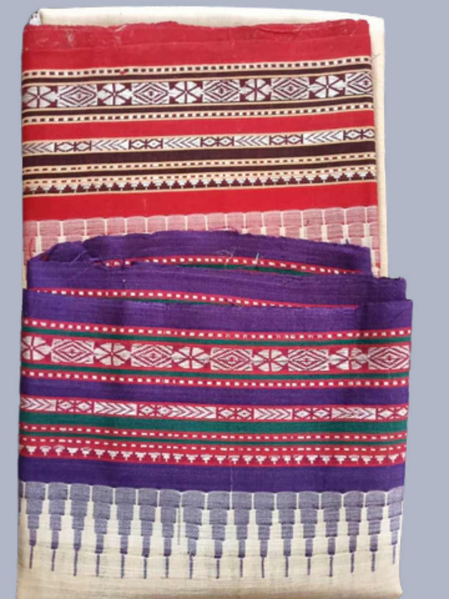 Dark Red Handloom Vidarbha Tussar Silk Saree with Multicolor Contrast Border -088
