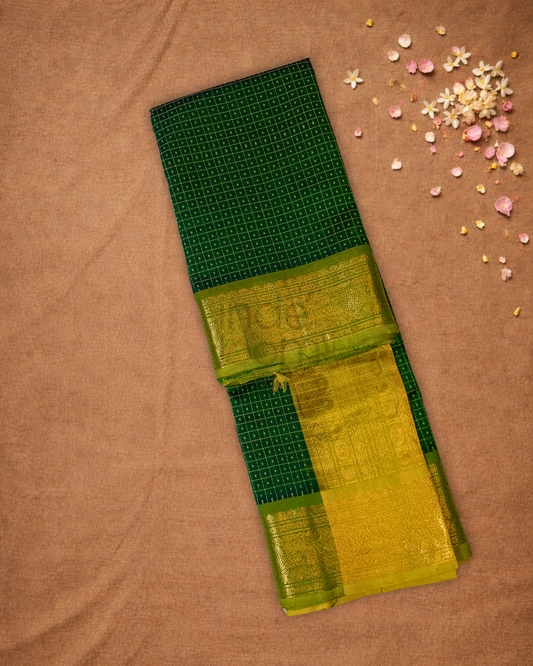 Pure Handloom Korvai Saree | Army Green