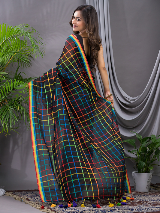 Handloom Khadi Cotton Saree With Rich Black - 004