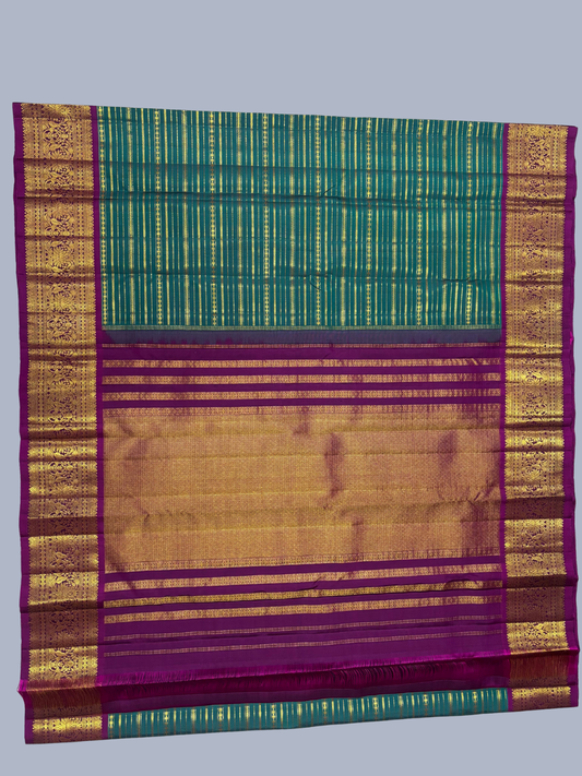 Pure Handwoven Gadwal Silk Saree With Real Green - 026