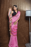 Handloom Linen Checks Saree with Pink -012 - indeloom