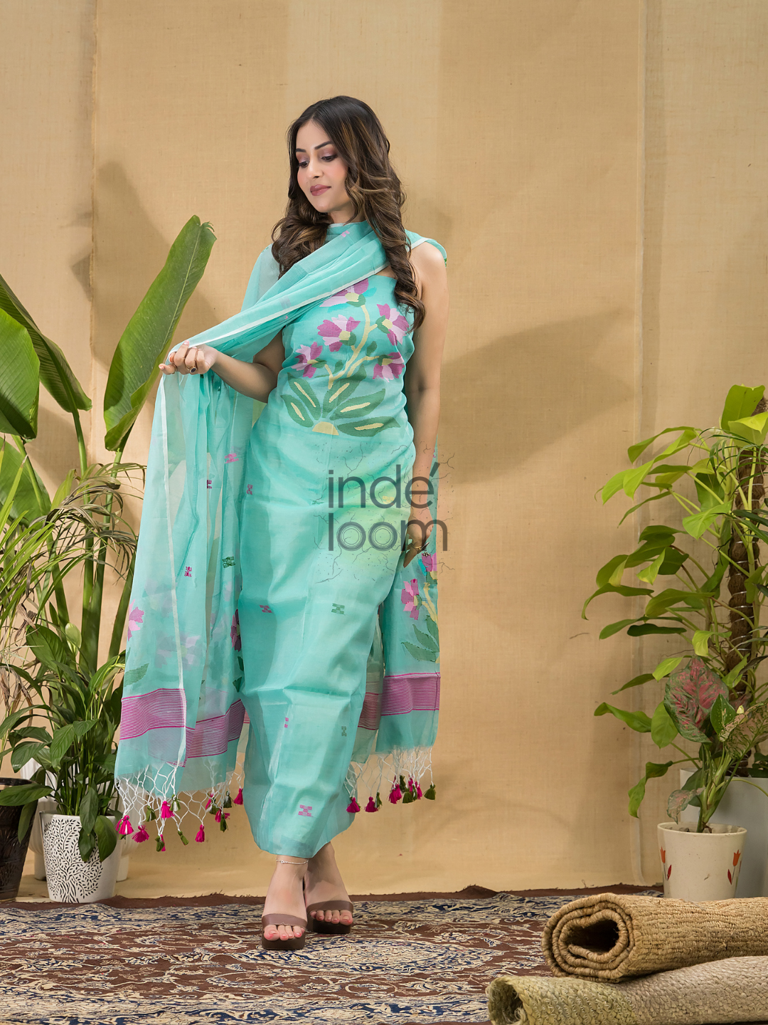 Sky Blue Jamdani 2-Piece Set Kurti & Dupatta (UNSTITCHED) -782