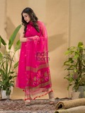 Hot Pink Jamdani 2-Piece Set Kurti & Dupatta (UNSTITCHED) -778