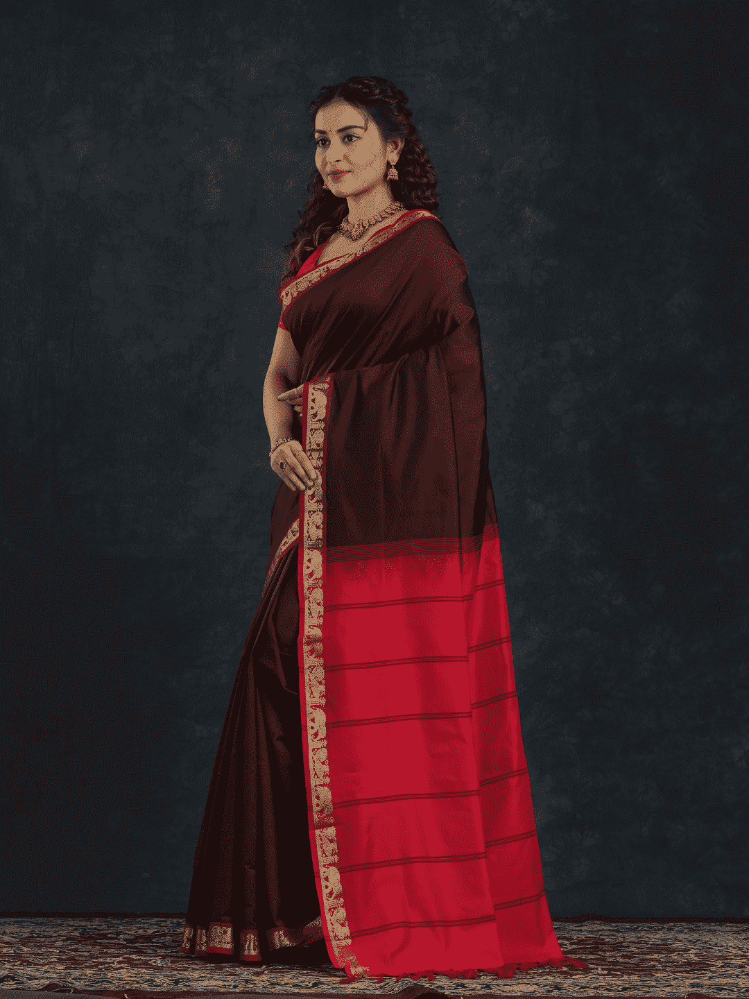 Pure Handloom Korvai Silk Cotton Saree in Red and Brown Border - 147