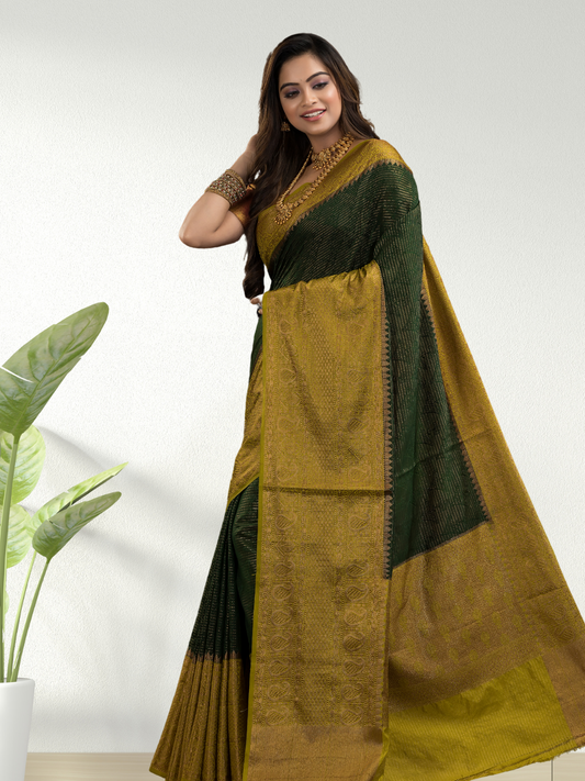Dark Green Cotton Silk Saree - 013