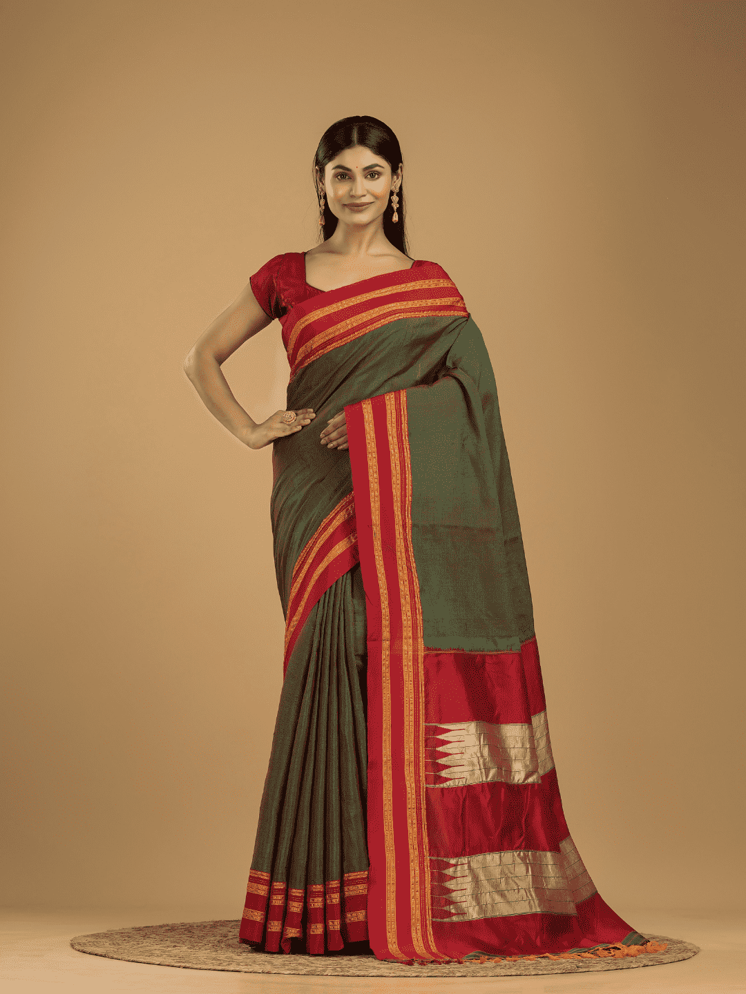 Pure Ilkal Saree With Pine Green - 050