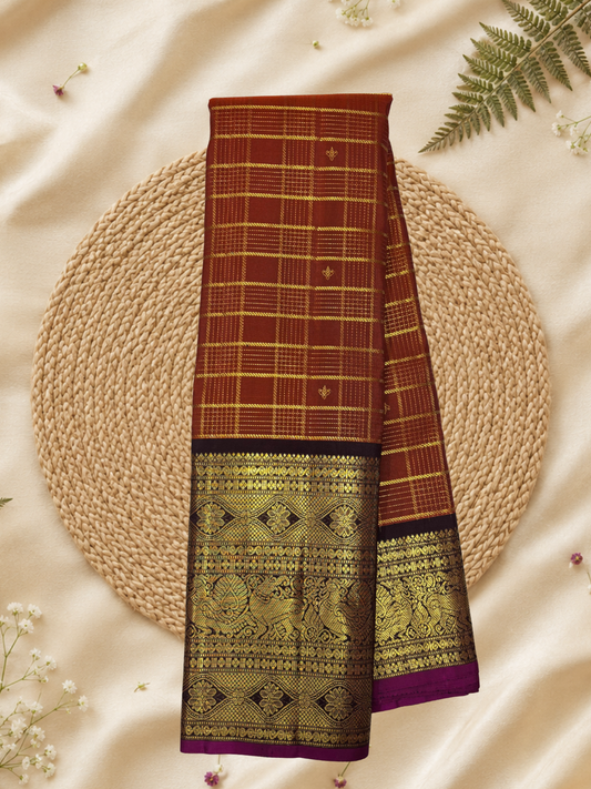 Handwoven Pure Gadwal Silk Saree | Copper Orange