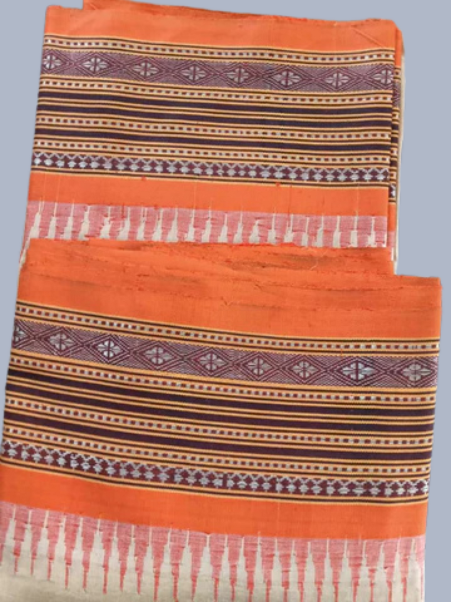Light Orange Handloom Vidarbha Tussar Silk Saree with Multicolor Contrast Border -087