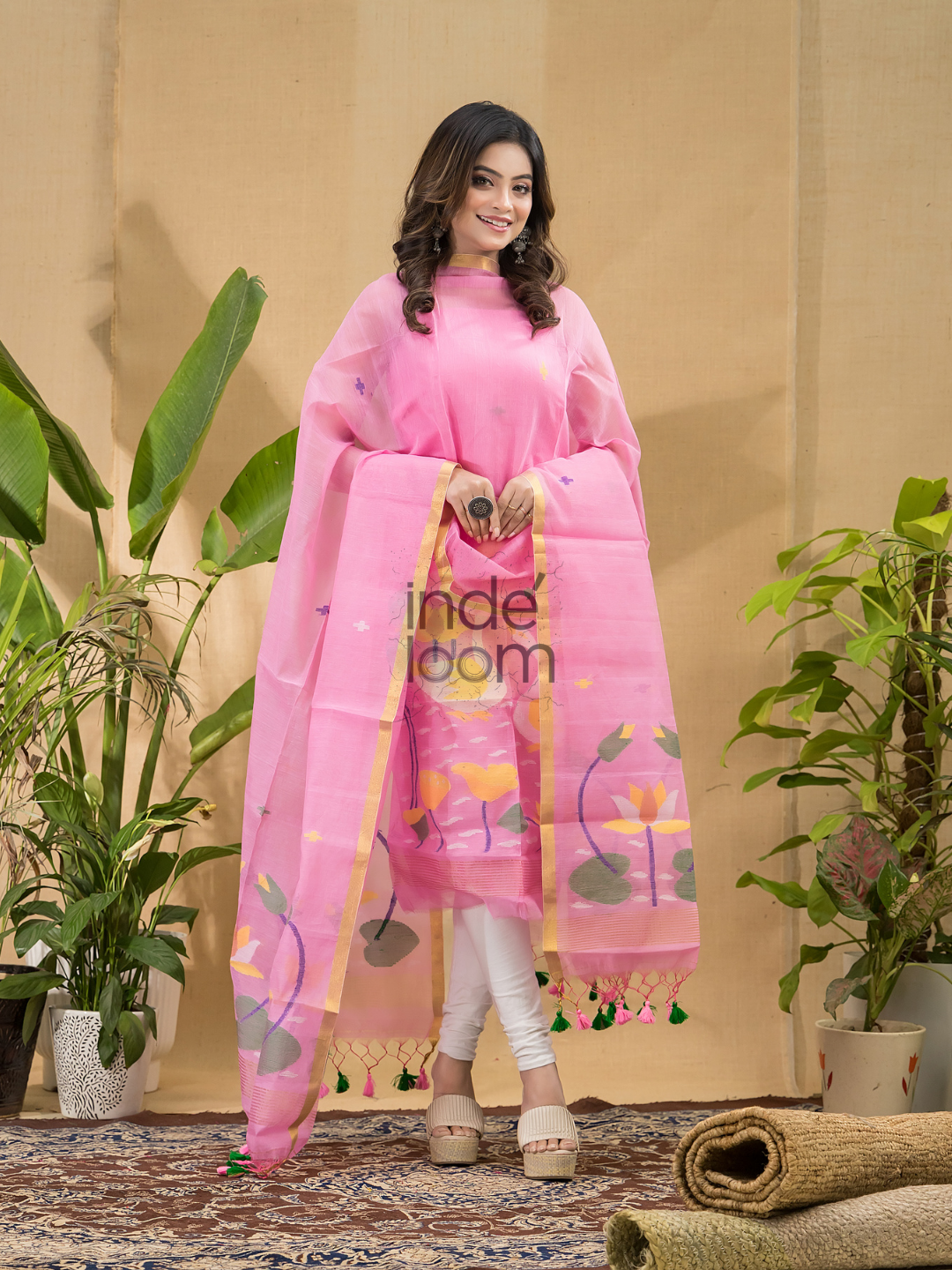 Baby Pink Jamdani 2-Piece Set Kurti & Dupatta (UNSTITCHED) -779