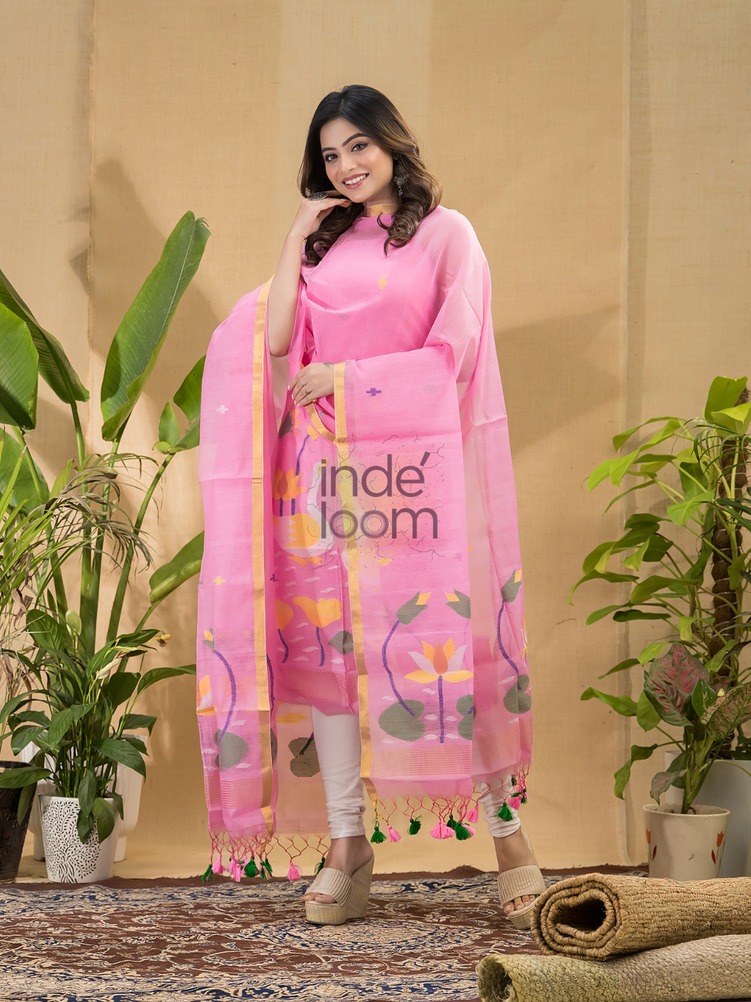 Baby Pink Jamdani 2-Piece Set Kurti & Dupatta (UNSTITCHED) -779